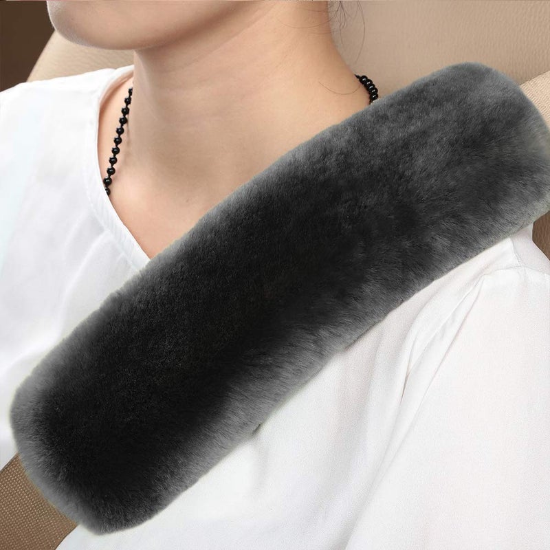 OGLAND 2 Pack Automotive Authentic Sheepskin Car Seat Belt Pads  Soft Shoulder Pad  Neck Cushion Protector  Genuine Natural Merino Wool (Carbon Black) - Image 2